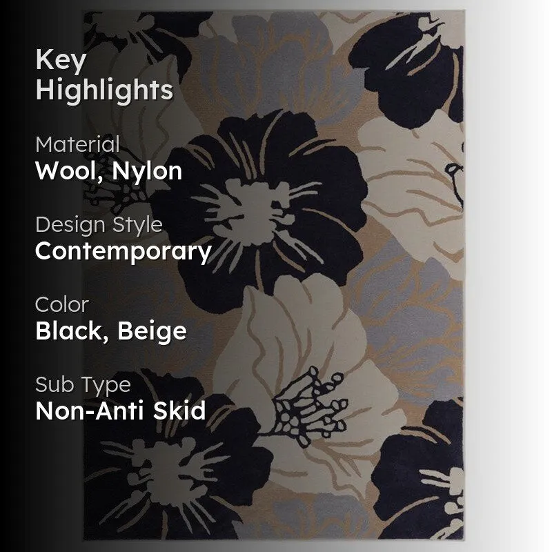 Anrion Hand Tufted Floral Wool & Nylon Carpet - Navy Blue media 2