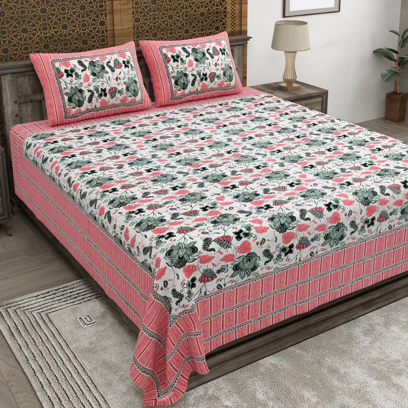 Softus Cotton Bedsheet (Green,Red) - 240 TC media 1