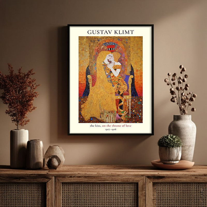 Kiss of Love Gustav Klimt Archival Canvas Wall Painting - Black Frame