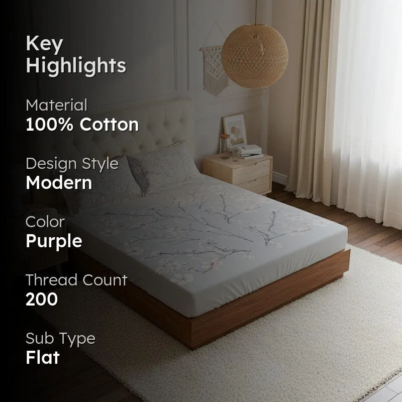 Calla Blossom Floral Cotton Bedsheet (Grey) - 200 TC media 2
