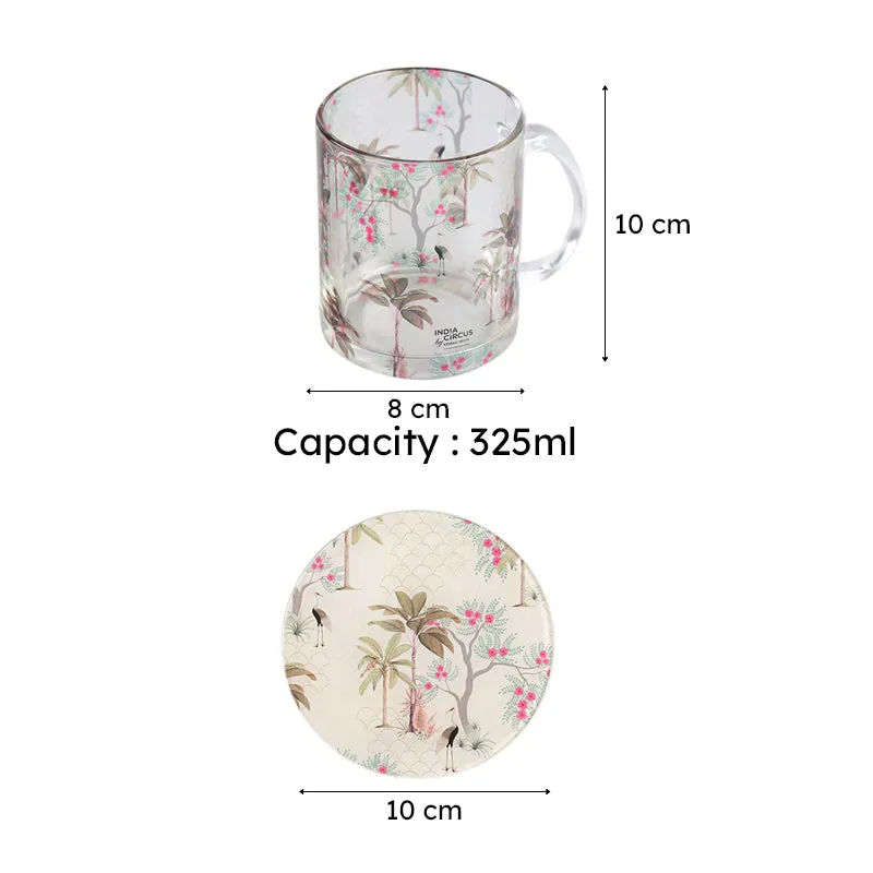 India Circus Jardin Glass Mug With Coaster (325 mL Each) - Four Piece Set media 7