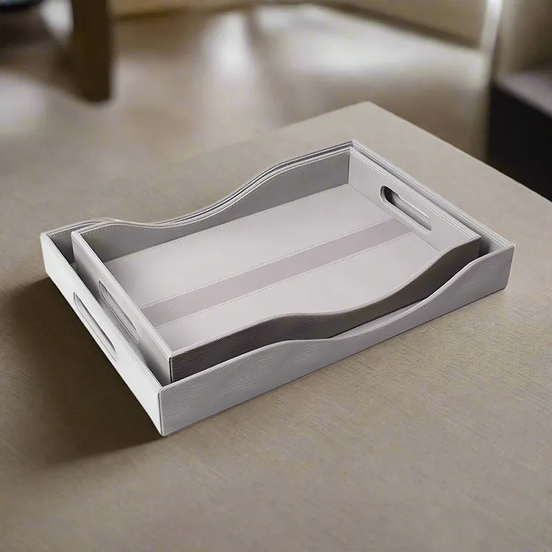 Veltrix Faux Leather Serving Tray - Grey media 1