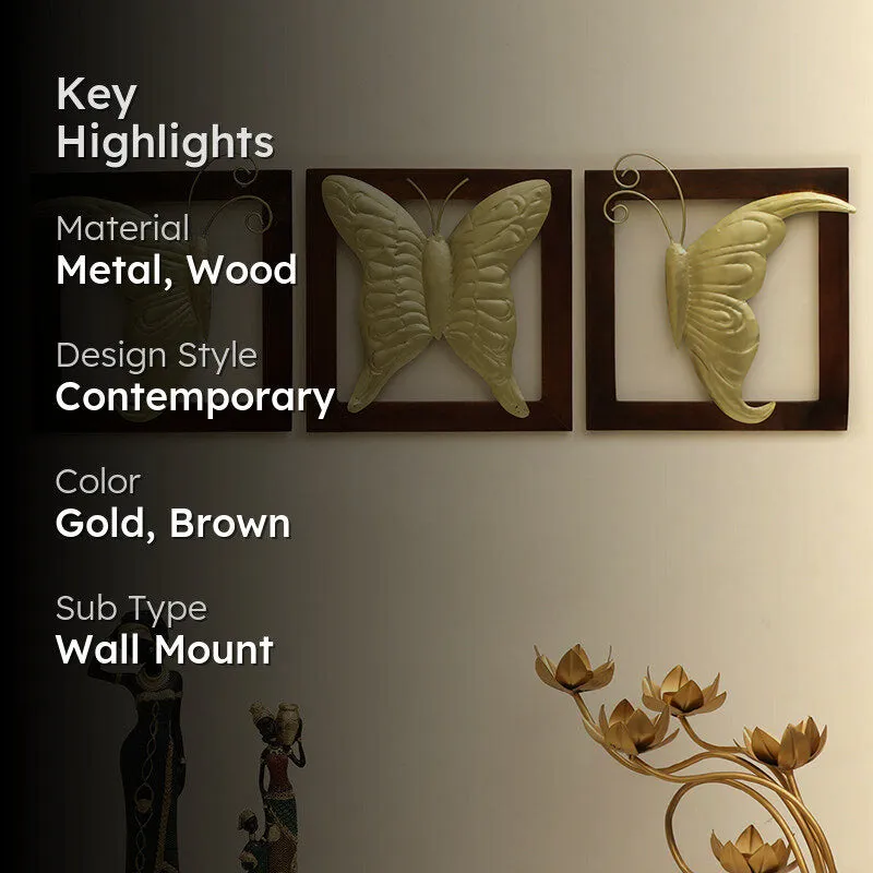 Golden Farfalla Metal & Wood Wall Accent - Set Of Three media 2