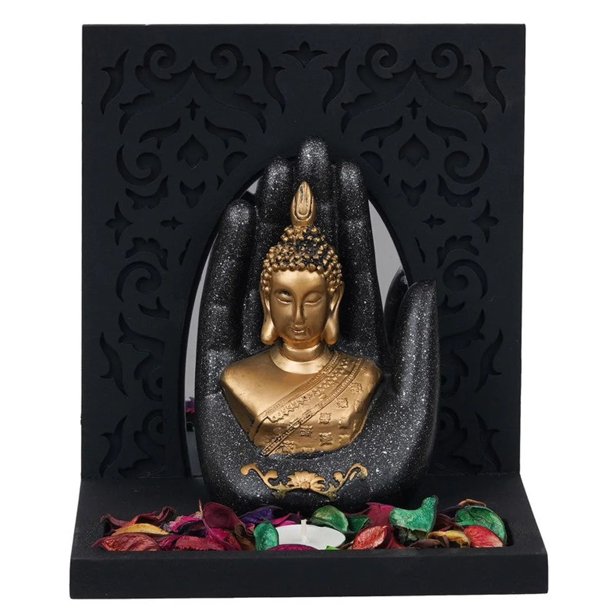 Front studio view of Buddha tea light candle holder