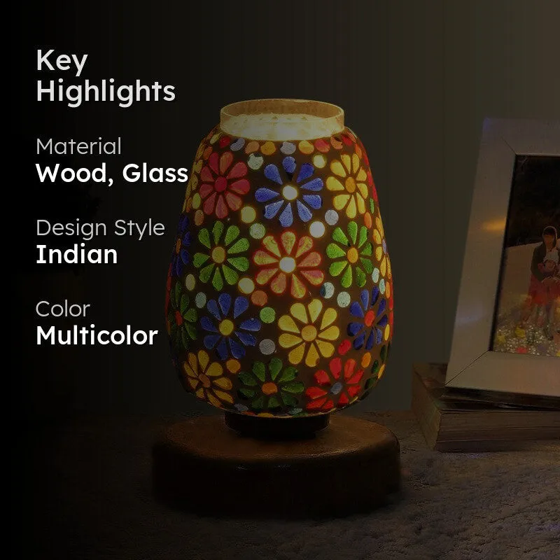 Skylune Glass Table Lamp With Wooden Base - Multicolor media 2