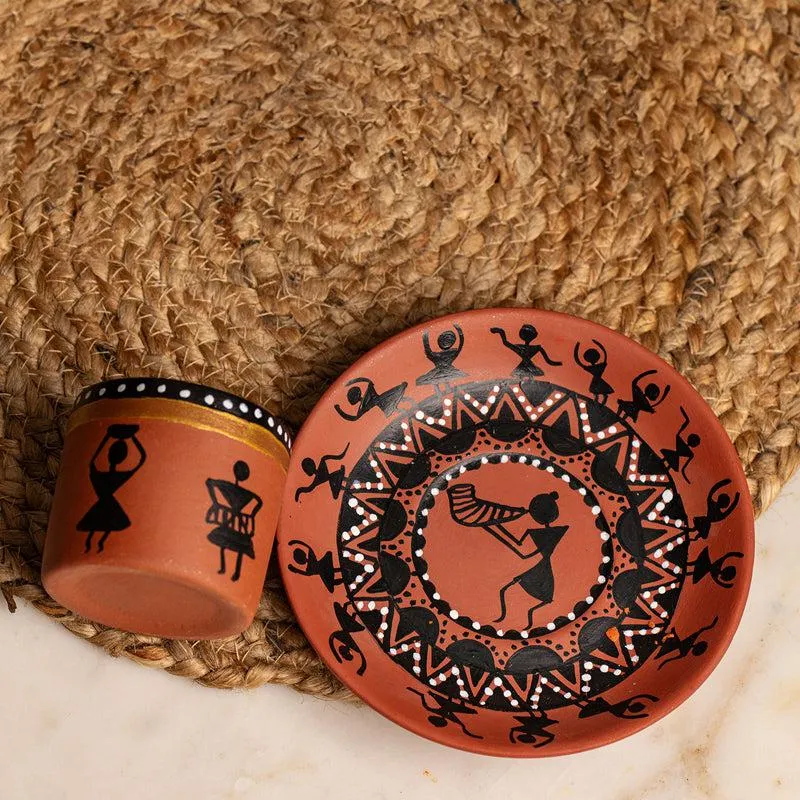 Warli Wisp Handpainted Terracotta Kulhad - Set Of Two media 6