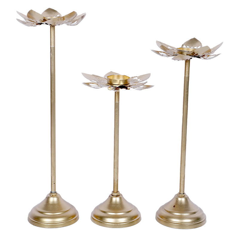 Gold Phool Tea Light Holder - Set Of Three media 5