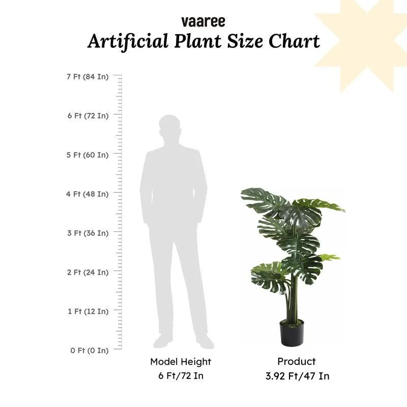 Faux Tall Green Monstera Swiss Cheese Plant With Black Plastic Pot - 3.94 ft media 6