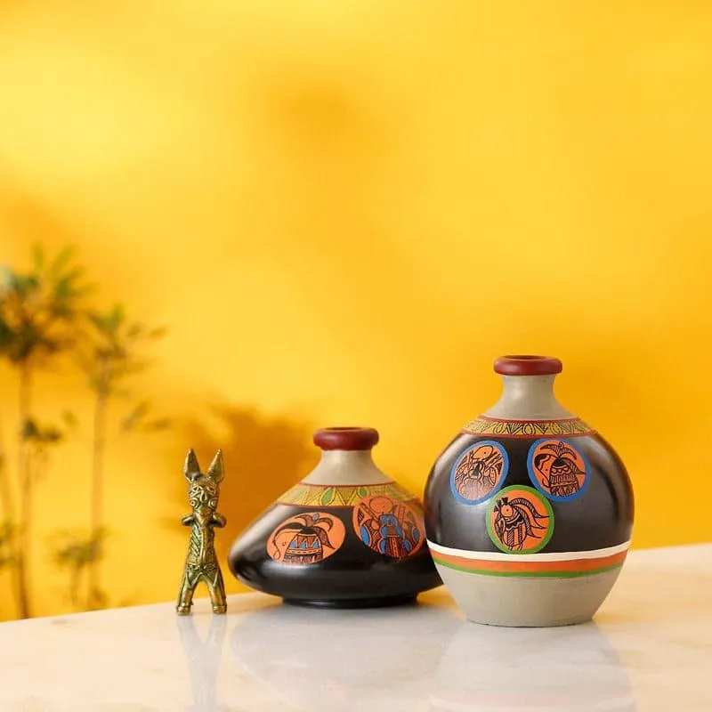 Nuria Tribal Terracotta Vase - Set Of Two media 1