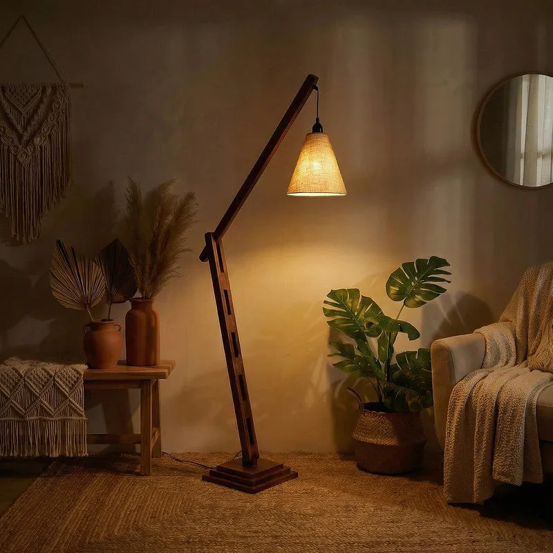 ConicalGlow Wooden Floor Lamp - Brown media 1