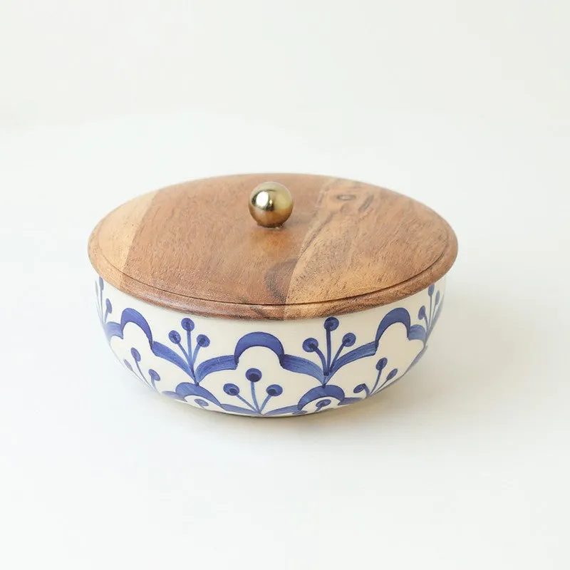 Sumi Indian Ink Ceramic Bowl with Mango Wood Lid - 750 mL media 3