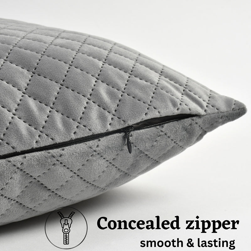 Orson Quilted Velvet Cushion Cover (Grey) - Set Of Five media 3