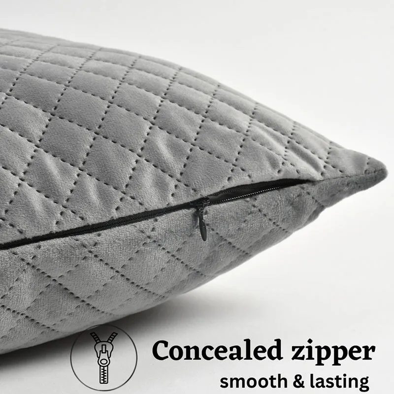 Orson Quilted Velvet Cushion Cover (Grey) - Set Of Five media 3