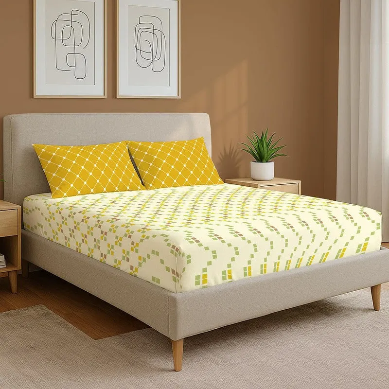 Urban Space GeoDot Cotton Bedsheet (Yellow) - 144 TC media 1