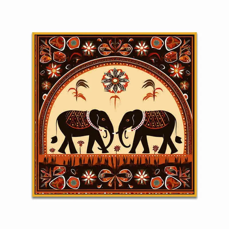 Tribal Haathi Duo Canvas Wall Art With Frame media 4