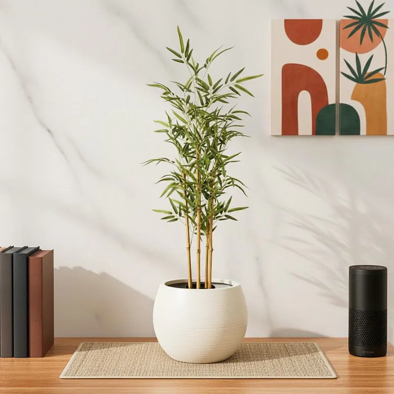 Bombillo Artificial Golden Bamboo With Black Plastic Pot - 3 Feet media 1