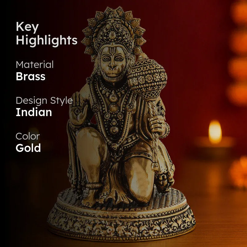 Blessed Bajrangbali Brass Idol - Gold media 2