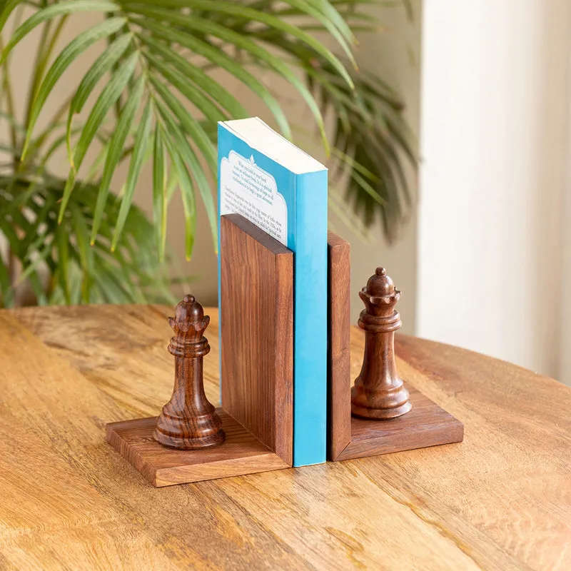 Checkmate Charm Handcarved Sheesham Wood Book End - Set Of Two media 1