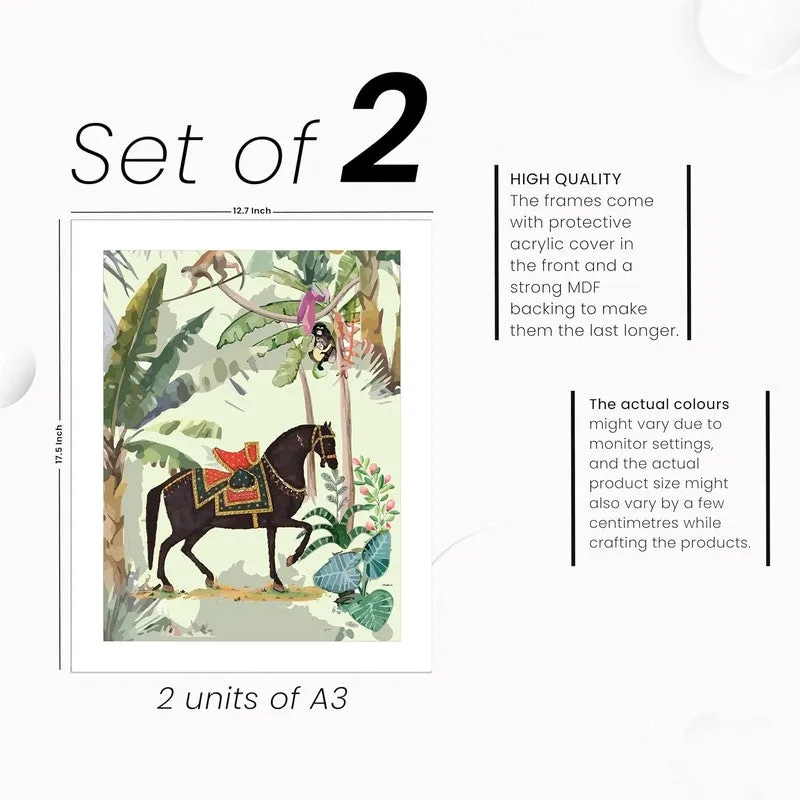 Jungle Greens Paper Wall Painting With MDF Frame - Set Of Two media 9