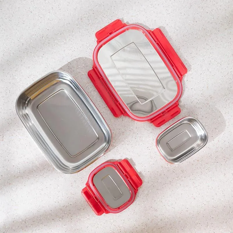 Vidora Red Stainless Steel Lunch Box (775/150 mL) - Two Piece Set media 4