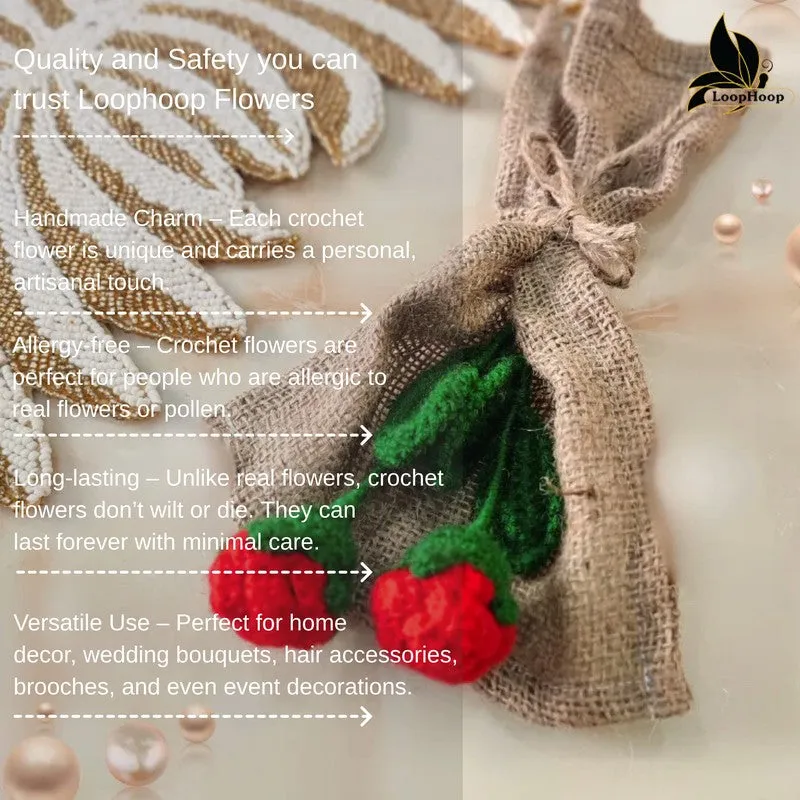 Crochet Handmade Rose Bouquet (Red,Green) - Set Of Two media 6