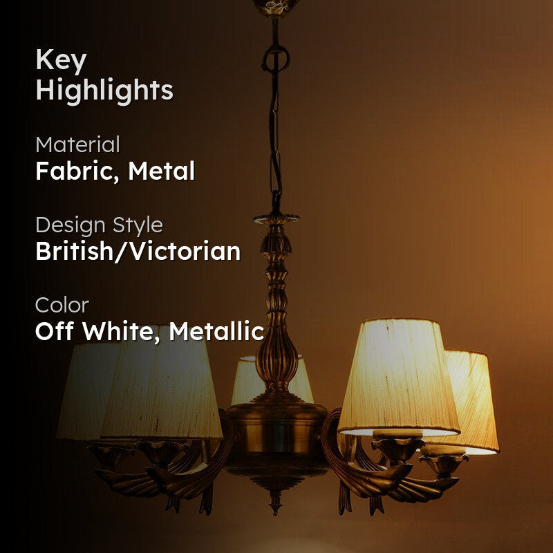 Vistara Conical Golden Fabric Antique Ceiling Lamp - Off White media 2