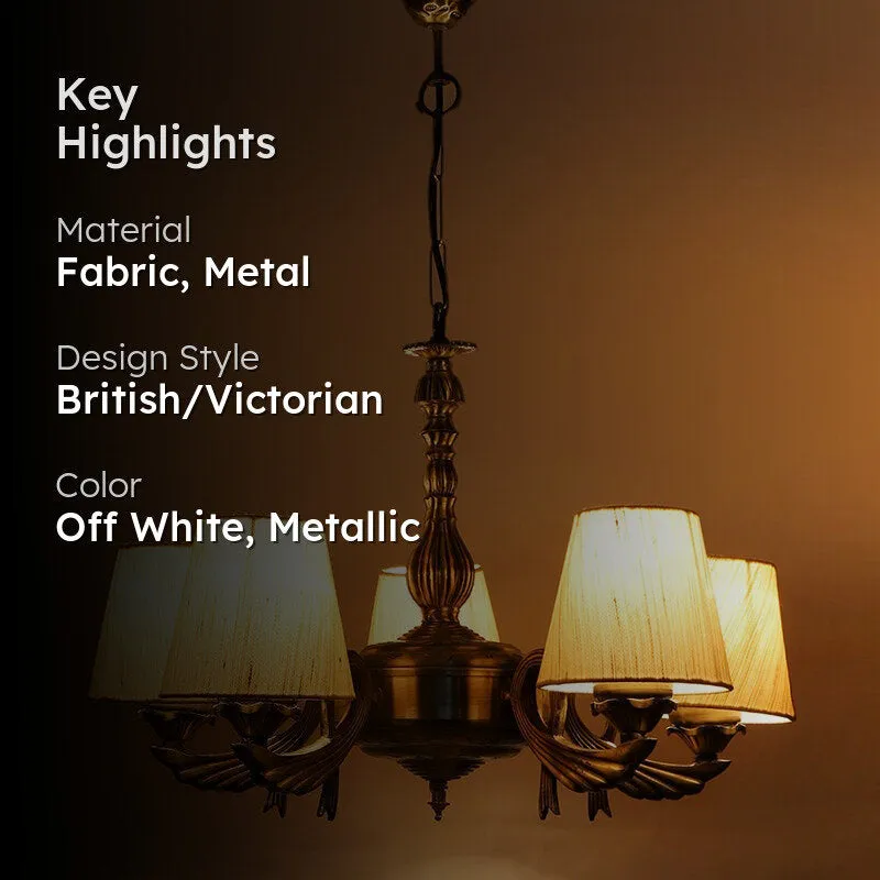 Vistara Conical Golden Fabric Antique Ceiling Lamp - Off White media 2