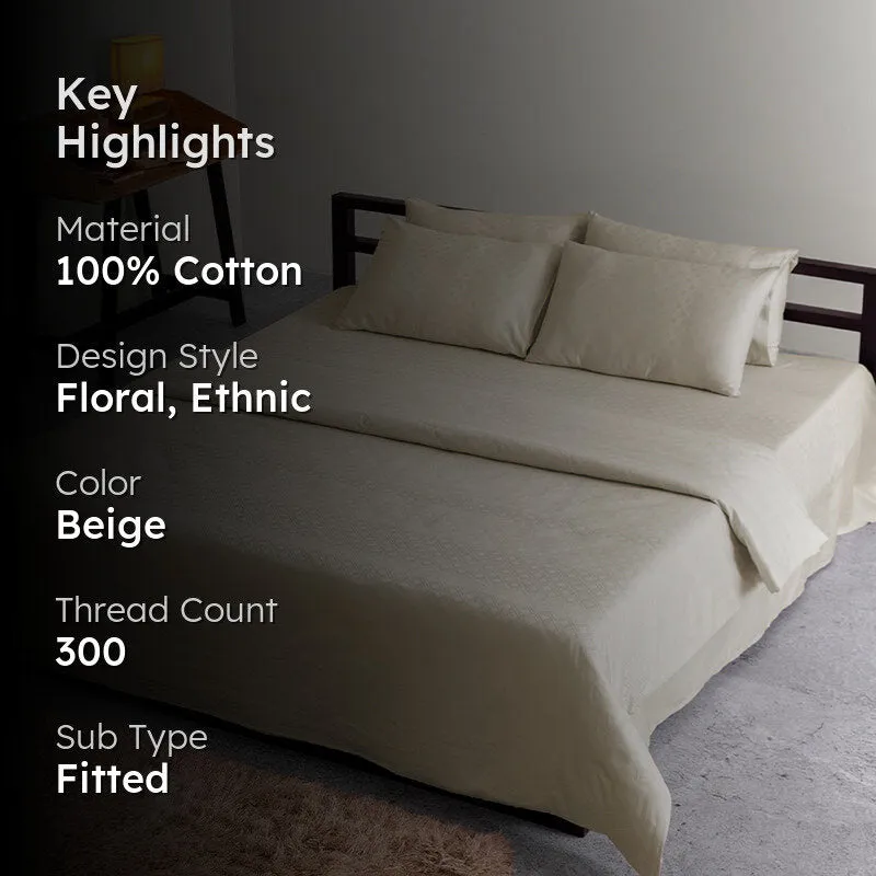 Diamond Dazz Fitted Jacquard Cotton Bedsheet (Beige) - 300 TC media 2
