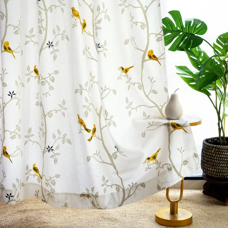 Tranquebar Home Nature Wings Cotton Curtains(Yellow) - Set Of Two media 1