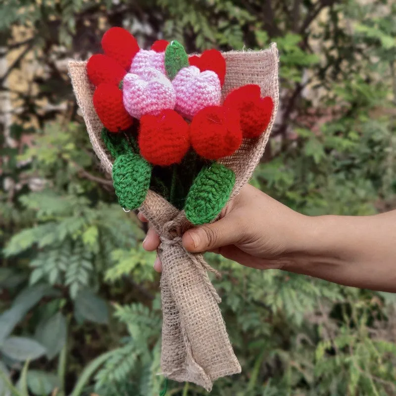Crochet Handmade Rose Bouquet (Red,Pink) - Set of Twelve media 1