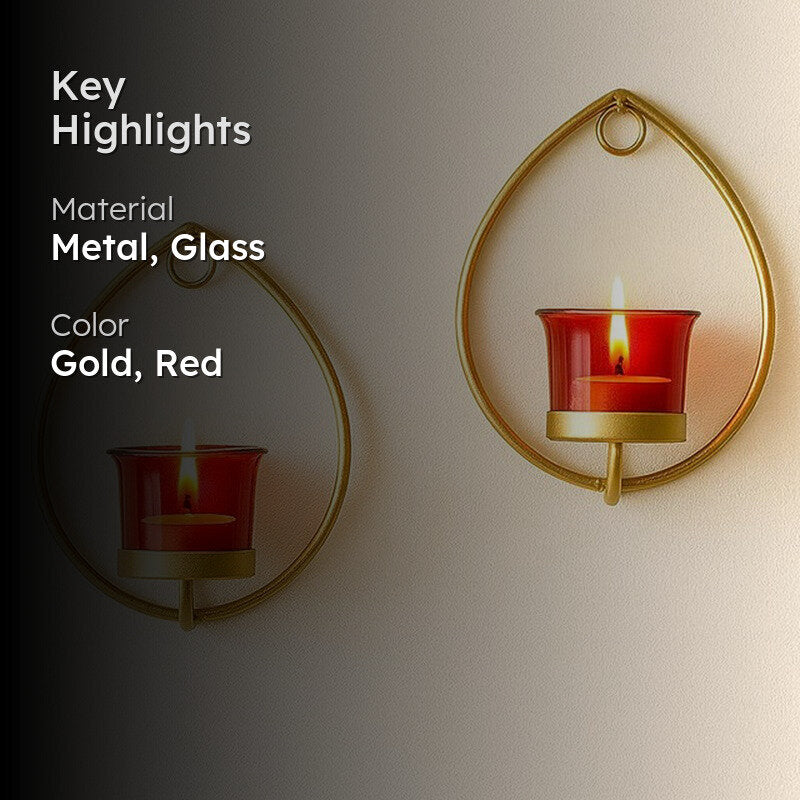 Gold Drip Sconce Candle Holder (Red) - Set Of Two media 2