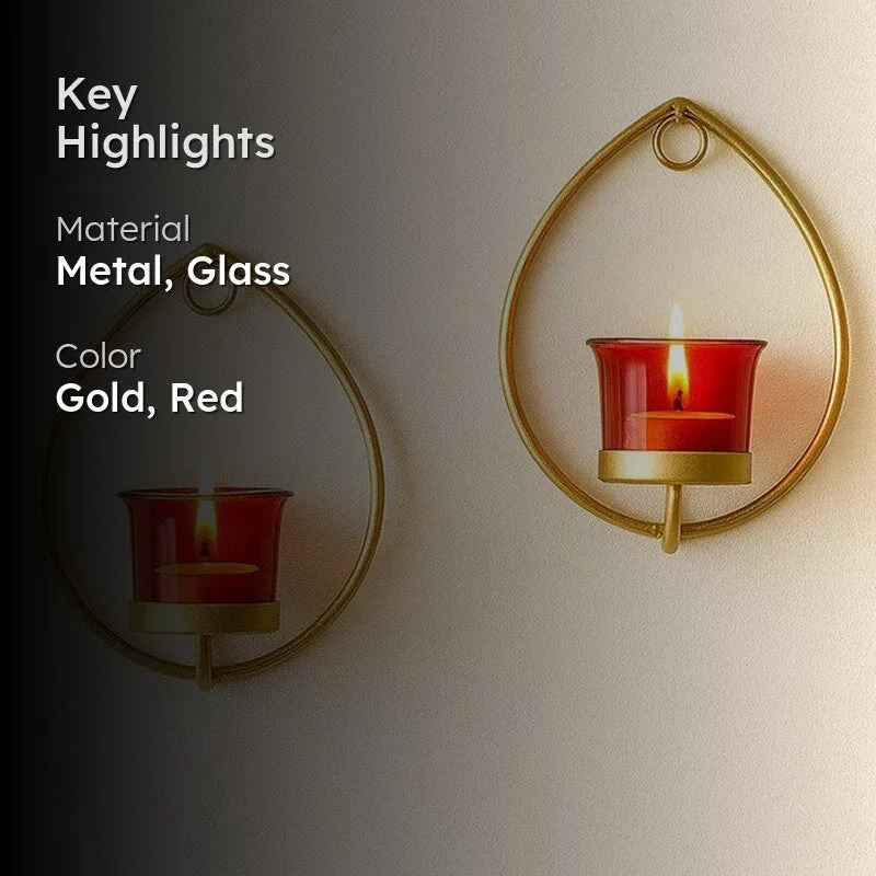 Gold Drip Sconce Candle Holder (Red) - Set Of Two media 2