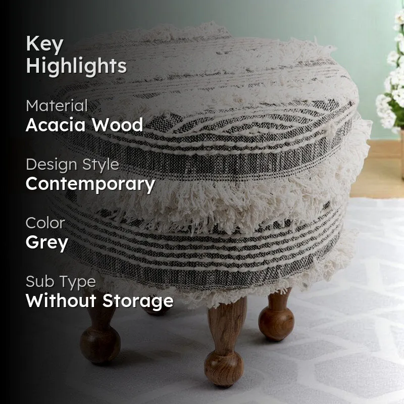Everix Acacia Wooden Ottomans - Grey media 2