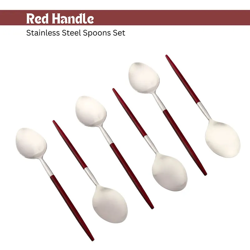 Stirling Stainless Steel Spoon Set (Silver & Red) - Set Of Six media 3