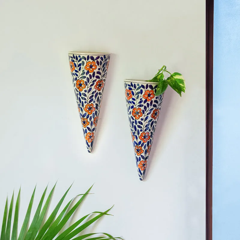 Bahar-e-Phool Handpainted Ceramic Wall Planter - Set OF Two media 1