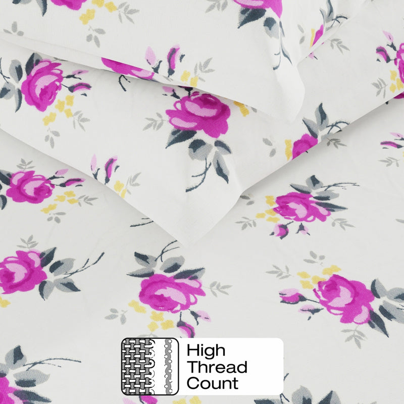 Serina Flora Cotton Bedsheet (Dark Pink) - 144 TC media 5
