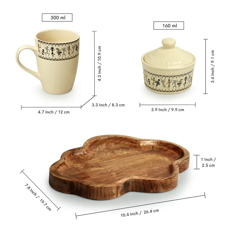 Warli Whirls Handpainted Ceramic High Tea Set (300 ML & 160 ML) - Three Piece Set media 8