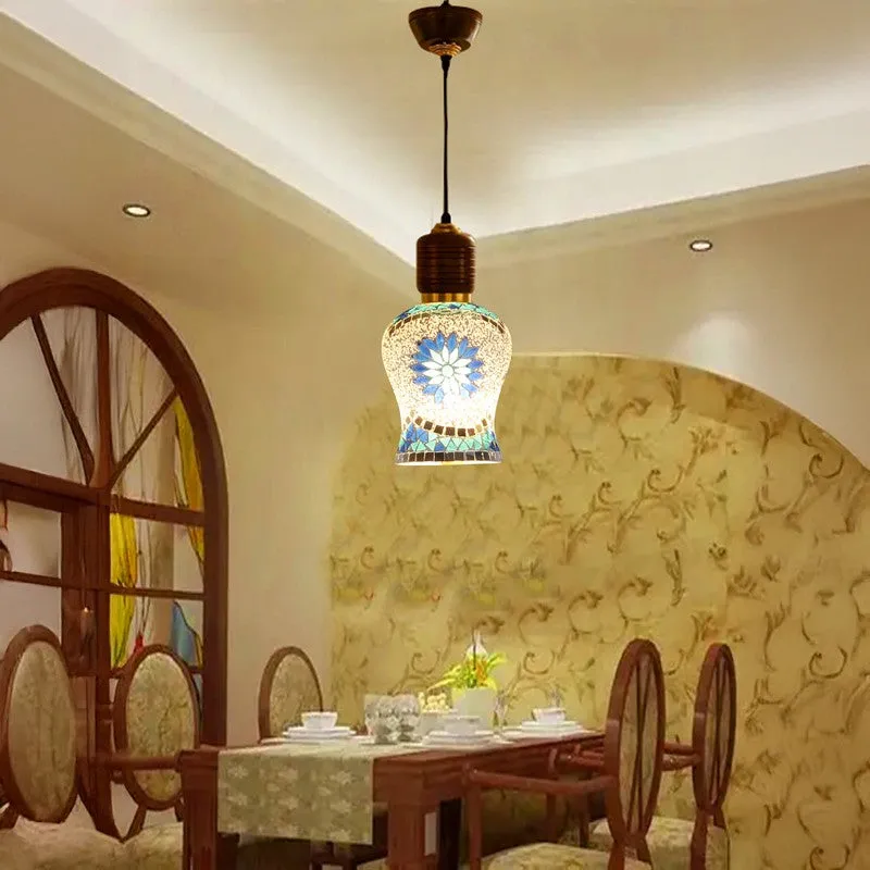 Mosaic Motif Pendant Wooden Ceiling Lamp media 2