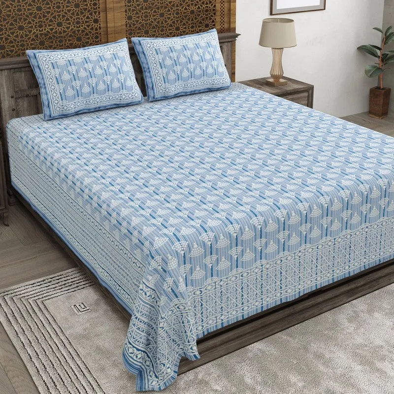 Craftis Cotton Bedsheet (Blue,White) - 240 TC media 1