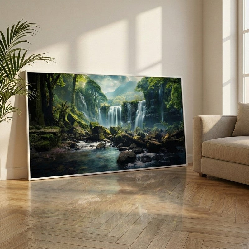 Hidden Forest Falls Canvas Wall Painting With Frame
