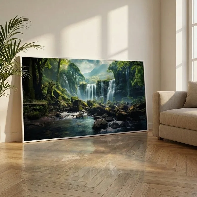 Hidden Forest Falls Canvas Wall Painting With Frame media 1