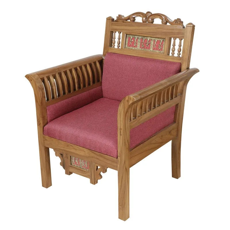 Maharaja Teak Wood Accent Chair - Maroon media 3
