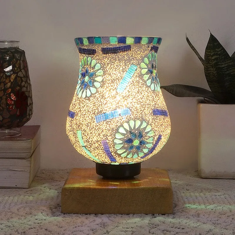 Solace Mosaic Glass Table Lamp With Wooden Base - Multicolor media 3