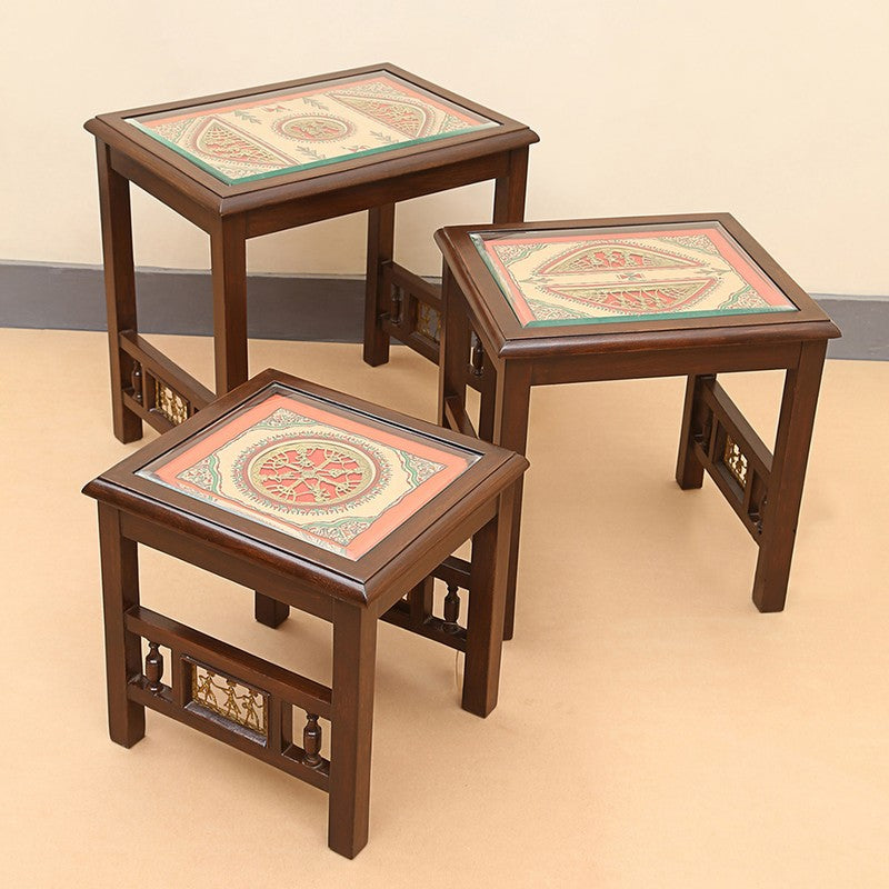 Manor Teak Wood Nesting Stools - Set of Three