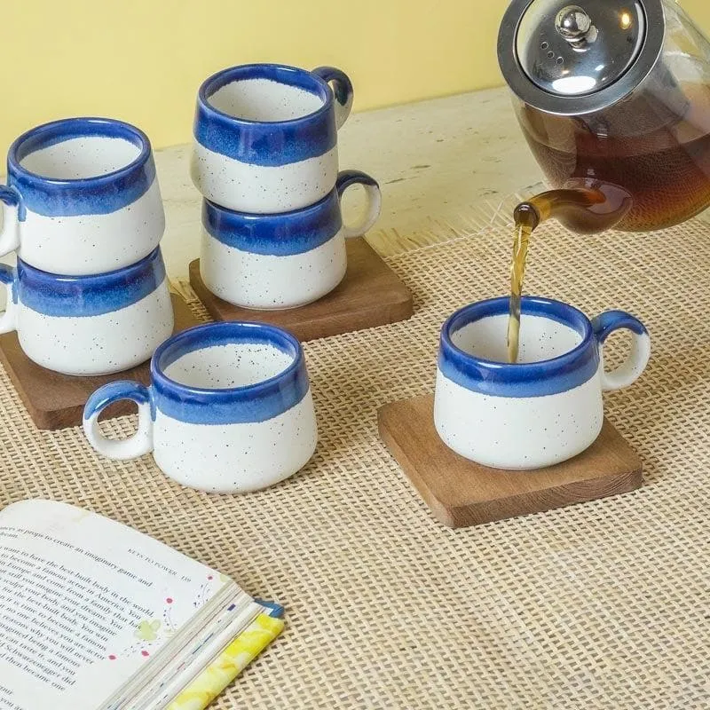 Nouvelle Ceramic Tea Cup (150 mL Each) /Blue)- Set of Six media 4