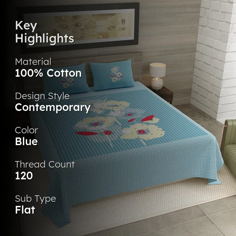 Desert Glow Cotton Bedsheet (Blue) - 120 TC media 2