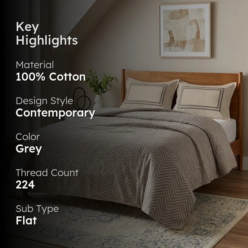 Wave Whisper Cotton Bedsheet (Grey) - 224 TC media 2