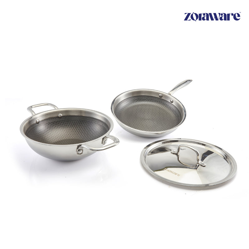 Zoraware Honeycomb Kadhai 3600 ML With Lid And Frying Pan 26 cm media 6
