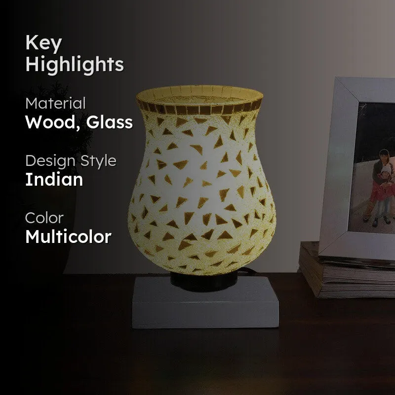 Glimelle Mosaic Glass Table Lamp With Wooden Base - Multicolor media 2