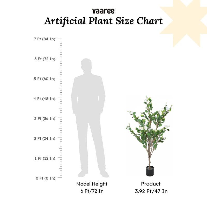 Faux Minio Camelia Rose Plant With Black Plastic Pot (3.94 ft) - White media 6